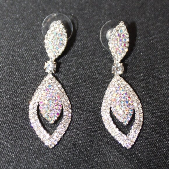 Aurora Borealis and Clear Crystal Dangle Pierced Earrings - Picture 6 of 9